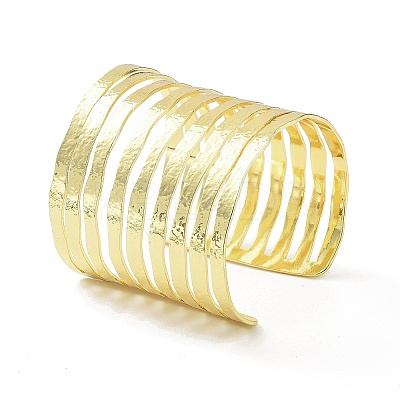 Rack Plating Brass Hollow Out Wide Wire Cuff Bangles for Women BJEW-D032-05G-1