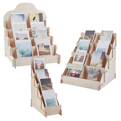 3 Sets 3 Styles Wood Postcard Display Riser Stands ODIS-UN0001-12-1