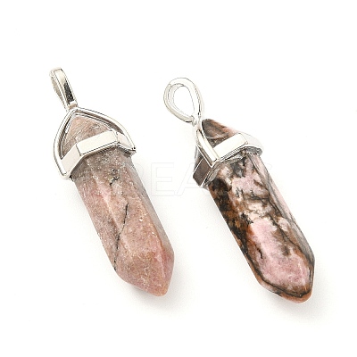 2Pcs Natural Rhodonite Double Terminated Pointed Pendants G-YW0002-05C-1