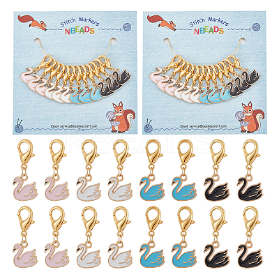 Alloy Enamel Swan Pendant Locking Stitch Markers HJEW-AB00047-1