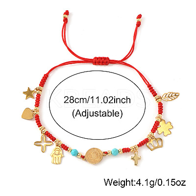 Stainless Steel Cross & Hamsa Hand & Medal Charms Braided Bracelets GU1131-2-1