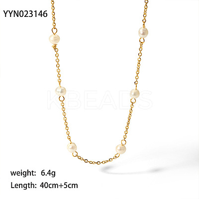 304 Stainless Steel Chain Scattered Natural Pearl Necklaces for Women TC0594-3-1
