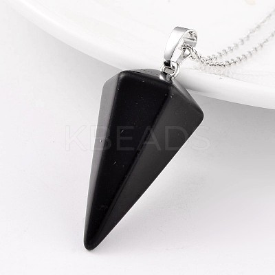 Cone Pendulum Platinum Tone Brass Dyed & Heated Black Agate Pendants G-F267-05F-1