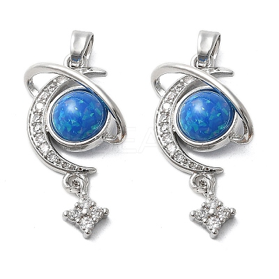 Brass Micro Pave Cubic Zirconia with Resin Pendants KK-Z103-06P-01-1