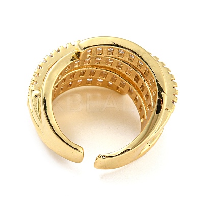 Rack Plating Brass Micro Pave Cubic Zirconia Open Cuff Ring for Women RJEW-F153-05G-1
