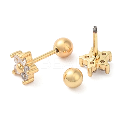 Star Bow Brass Micro Pave Clear Cubic Zirconia Cartilage Earrings EJEW-L289-03G-01-1