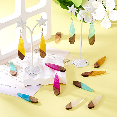 12Pcs 6 Colors Transparent Resin & Walnut Wood Big Pendants RESI-TA0003-45-1