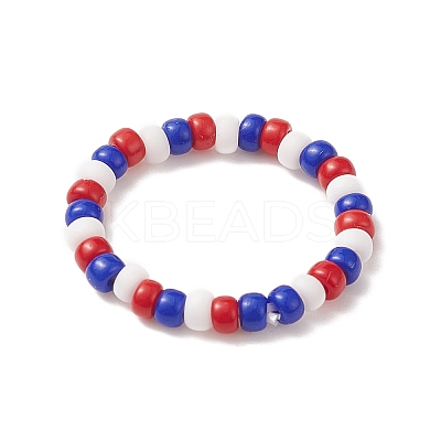 4Pcs 4 Style Independence Day Glass Seed Stretch Finger Rings Set with Brass Star Beaded for Women RJEW-TA00065-1