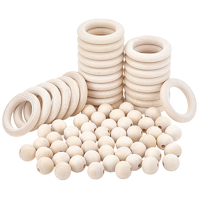 Round/Ring Unfinished Wood Beads PH-WOOD-G003-02-1