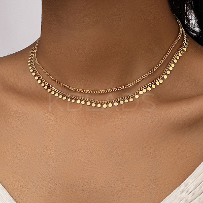 Alloy Disc Tassel Twisted Chain Double Layer Necklaces for Women FS-WG469BC-01-1