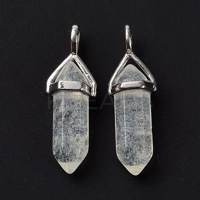 Pale Green Watermelon Stone Glass Pointed Pendants G-K329-25P-1