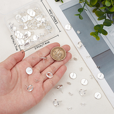 50Pcs Flat Round 304 Stainless Steel Stud Earring Settings STAS-BBC0005-84C-1