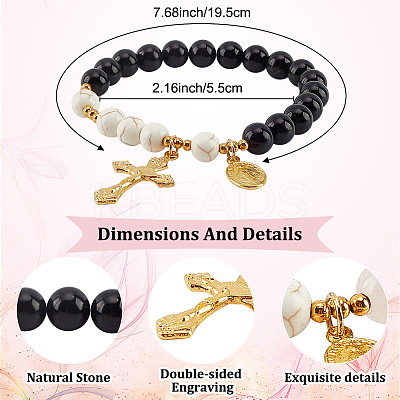 Natural Eyeless Obsidian & Synthetic Turquoise Round Beaded Stretch Bracelet BJEW-PH01531-03-1