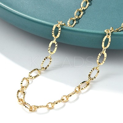 Brass Textured Oval Link Chain Necklaces for Women Men NJEW-F337-07G-1