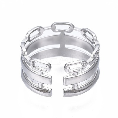 Non-Tarnish 304 Stainless Steel Cable Chain Open Cuff Ring RJEW-T023-08P-1