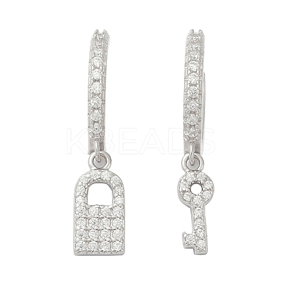 Lock & Key 925 Sterling Silver Micro Pave Clear Cubic Zirconia Hoop Earrings for Women EJEW-G427-01P-03-1