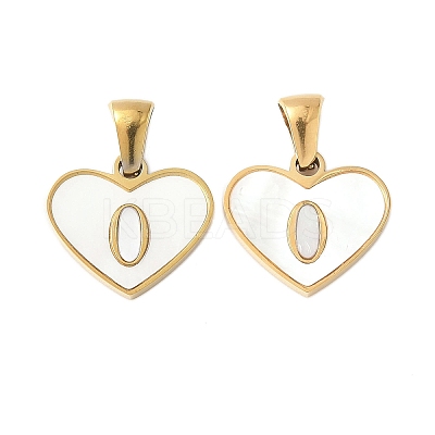 304 Stainless Steel Pave Natural White Shell Heart with Initial Slice Pendants STAS-R168-25G-O-1