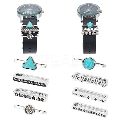 8Pcs 8 Style Half Round & Triangle Synthetic Turquoise Watch Band Charms Set MOBA-PH0001-12-1