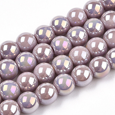 Electroplate Opaque Glass Beads Strands GLAA-T032-P10mm-AB07-1