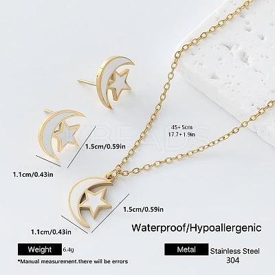 304 Stainless Steel Enamel Moon Star Pendant Necklace & Stud Earrings Set for Women FZ5218-4-1