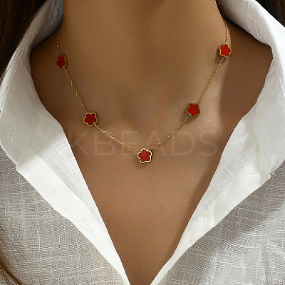 Golden 201 Stainless Steel Flower Pendant Necklace for Women WB0068-2-1