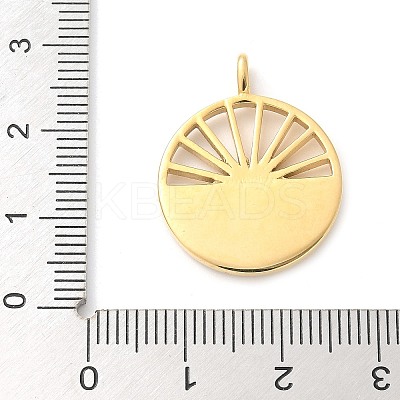 304 Stainless Steel Pave Natural White Shell Flat Round with Star Pendants STAS-Q345-32G-1