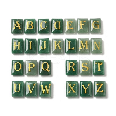 26Pcs Natural Green Aventurine Healing Rectangle with Letter A~Z Display Decorations G-K335-07F-1