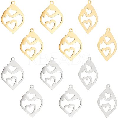 12Pcs 2 Colors 201 Stainless Steel Pendants STAS-UN0040-19-1