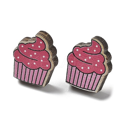 Printing Wood Stud Earrings for Women EJEW-B028-10-1