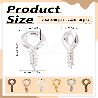 480Pcs 6 Colors Iron Screw Eye Pin Peg Bails IFIN-LP0001-47-1
