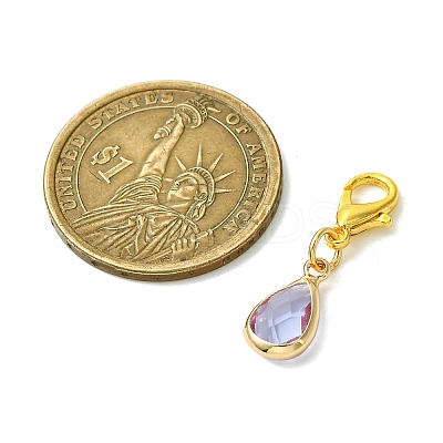 12Pcs 6 Colors Teardrop Brass Glass Pendant Decorations HJEW-JM02738-1