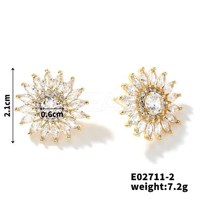 3D Sunflower Copper & Zircon Stud Earrings Fashionable Luxury Japanese Style FV5287-2-1