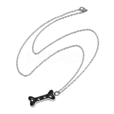 304 Stainless Steel Black Enamel Paw Print Bone Pendant Pet Urn Ashes Necklaces NJEW-S455-06P-1
