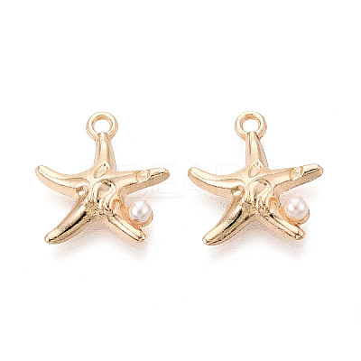 Rack Plating Alloy & Imitation Pearl Pendants ENAM-T024-04G-1