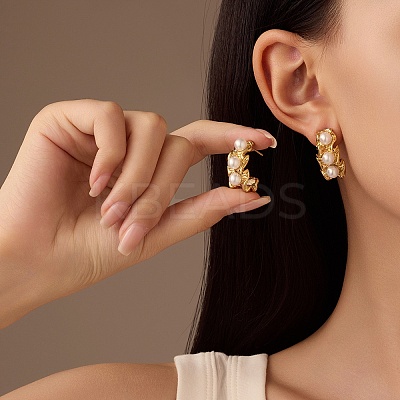 304 Stainless Steel Imitation Pearl Stud Earrings EJEW-R012-04G-1