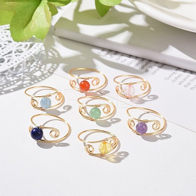 7Pcs Round Natural & Synthetic Mixed Stone Braided Bead Finger Rings RJEW-JR00531-1
