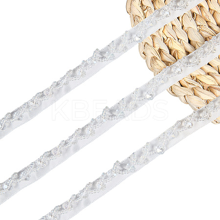 2 Yards Polyester with Plastic Imitation Pearl Beads Tassel Ribbons OCOR-GF0005-09A-1