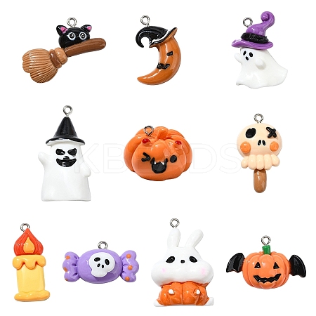 20Pcs 10 Styles Halloween Theme Opaque Resin Pendants RESI-YW0001-86-1