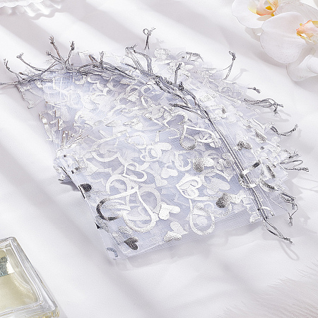 20Pcs Heart Printed Organza Bags OP-LP0001-13-1