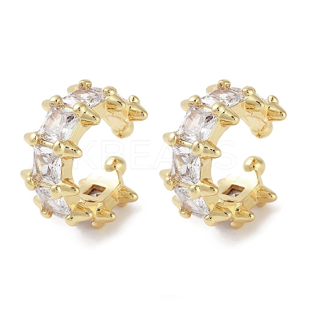 Fence Brass Micro Pave Cubic Zirconia Cuff Earrings for Women EJEW-E310-14G-1
