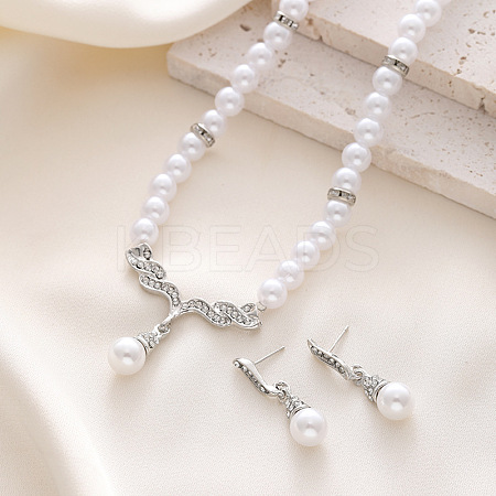 Angel Wing Alloy Crystal Rhinestone & Plastic Imitation Pearl Pendant Necklaces & Stud Dangle Earrings Sets FS-WG4A79B-02-1