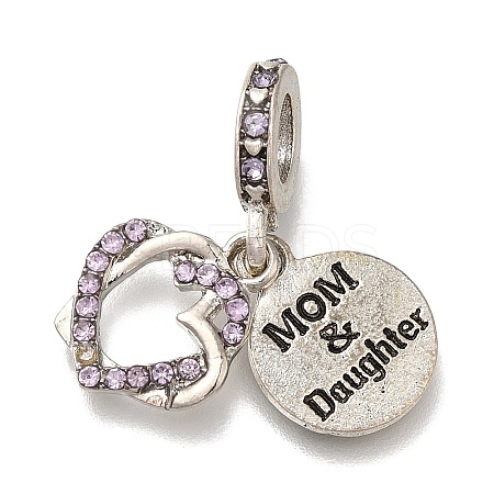 Rack Plating Alloy Rhinestone European Dangle Charms PALLOY-P307-15AS-1
