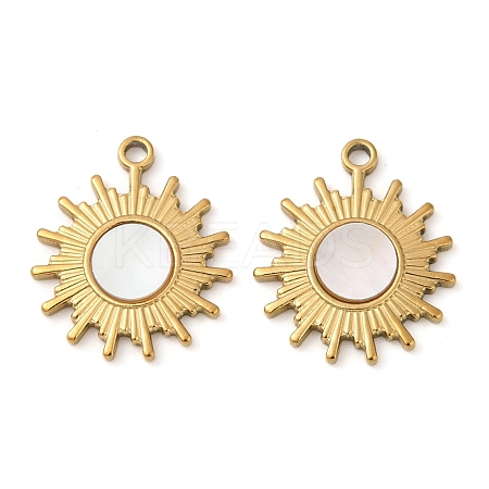 304 Stainless Steel Natural White Shell Pendants STAS-L288-15G-02-1