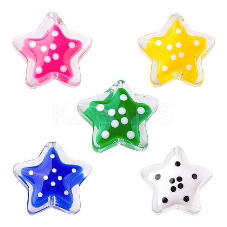 5Pcs 5 Colors Glass Beads LAMP-YW0001-11-1