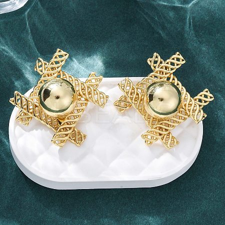 Woven Rhombus with Round Brass Stud Earrings EJEW-R025-02G-1
