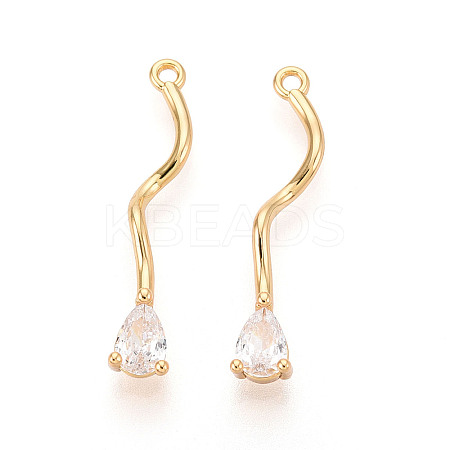 Brass Micro Pave Clear Cubic Zirconia Pendants KK-T078-01G-01-1