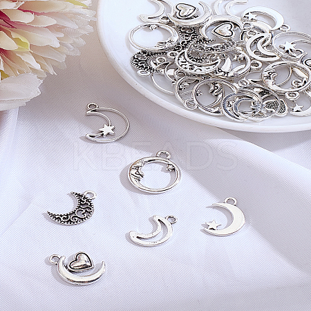 36Pcs 6 Styles Tibetan Style Alloy Pendants TIBEP-LP0001-25-1