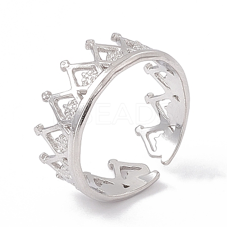 304 Stainless Steel Crown Open Cuff Rings for Women RJEW-G275-08P-1