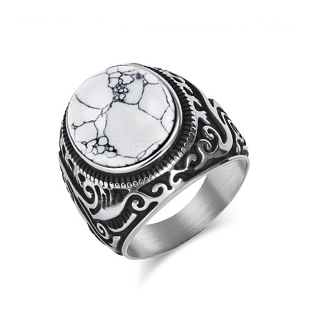 304 Stainless Steel with Natural Howlite Finger Rings for Men FS-WG44E14-06-1