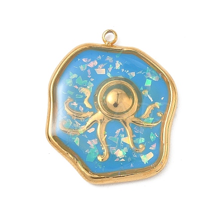 304 Stainless Steel Epoxy Resin with Natural Shell and Sequins Inside Pendants STAS-L026-17G-L03-1